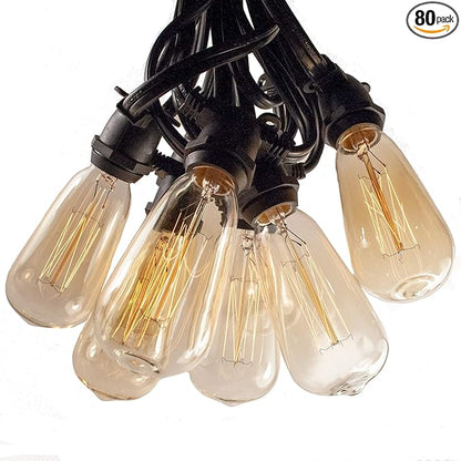 Hometown Evolution, Inc. Commercial Edison Bulb Outdoor String Lights with Hand-Threaded Filament (ST40 Lantern Edison - Commercial Black Wire, 100 ft)