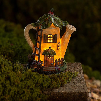VP Home Watering Can Fairy Cottage Solar Light for Home and Outdoor Decor, Watering Can Solar Powered Flickering LED Garden Light Fairy Cottage Backyard Halloween Decoration