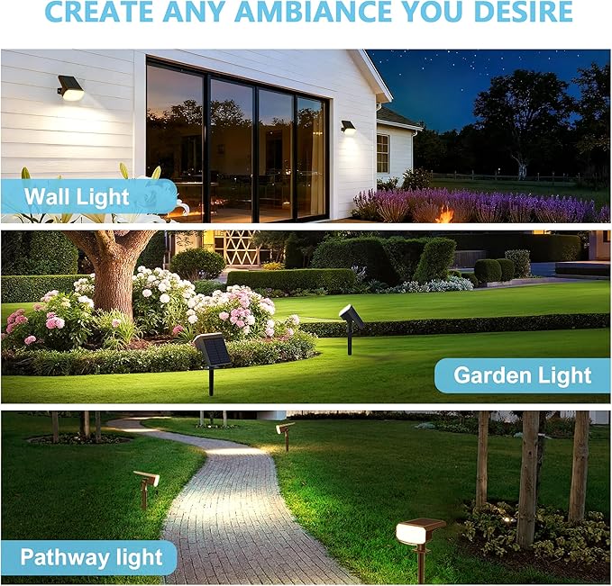 Solar Lights Outdoor Waterproof IP65, Super Bright LED, 3000K 2 Lighting Modes, Solar Powered Yard Garden Solar | Lumora