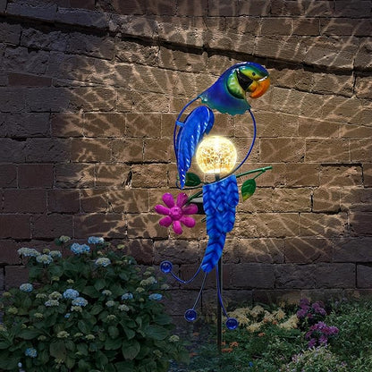SmilingTown Solar Parrot Stake Lights Crackle Glass Globe Landscape Lamps Antique Metal Waterproof Decorative Light for Outdoor Pathway Lawn Patio Yard Warm White