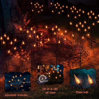 ODEETRONIC Halloween Pathway Lights – 3 Pack 30 LED Orange Candle Stake Lights, 7.54ft 8 Modes Outdoor Halloween Light Battery Operated, Waterproof & Timer Orange Light for Lawn, Path, Garden Decor