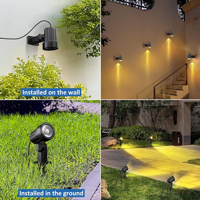 MEIKEE Solar Landscape Lights 6 in 1, 6V 6W Solar Spotlights Outdoor IP66 Waterproof 3 Brightness 2 Modes Path Lights for Pathway Landscape Garden Yard Wall (Warm White)