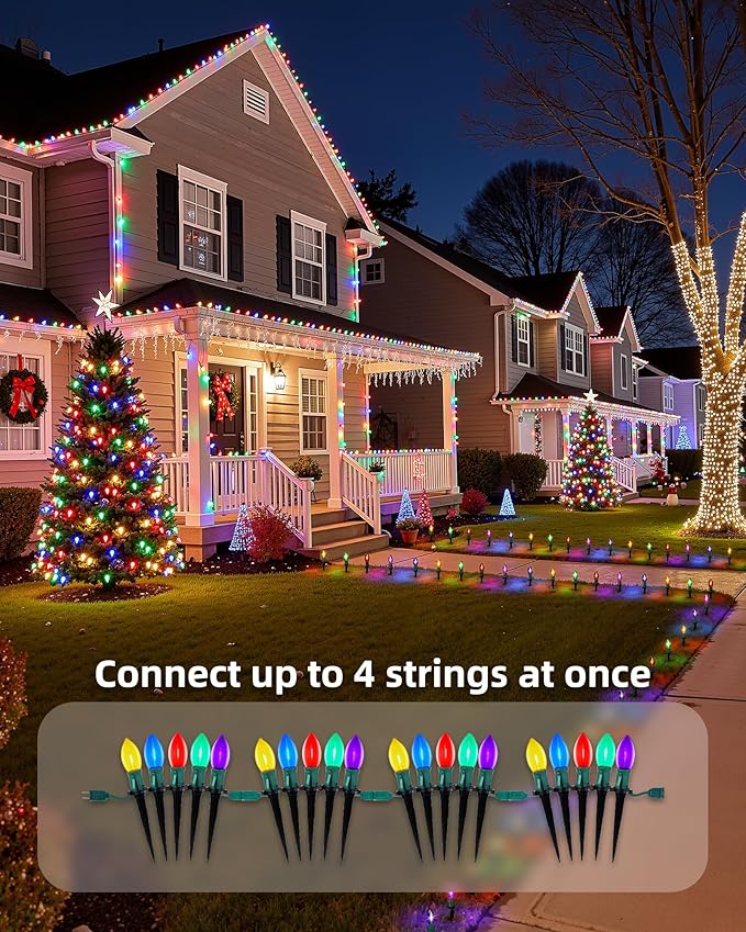 C9 Christmas String Lights Outdoor - 25.7 Feet 20 LED Christmas Pathway Lights with 20 Stakes Connectable | Lumora