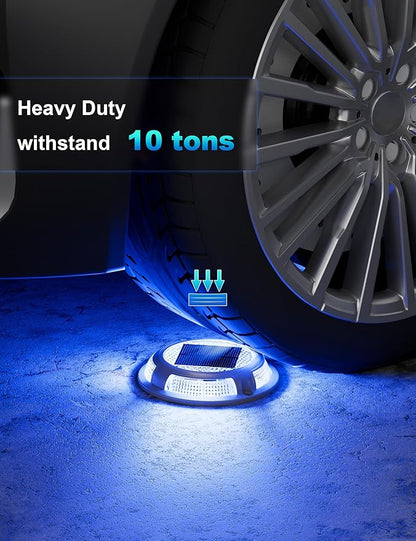 VOLISUN Solar Driveway & Deck Lights 8 Pack Waterproof Dock & Marine Ground Lights,2-in-1 Blue & White LED,Solar Marker for Pathways,Steps,and Warning Signs,Auto On/Off