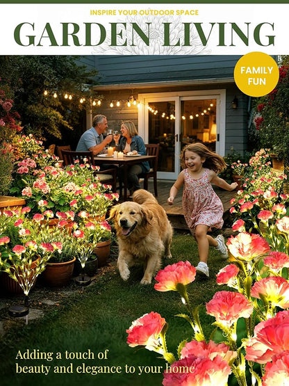 GIGALUMI Solar Lights Outdoor for Garden Decor, 4 Pack Solar Flower Lights Waterproof, 2 Lighting Modes 28 Carnation Flowers for Pathway,Yard, Patio Decoration, Gardening Gifts for Women (Pink)
