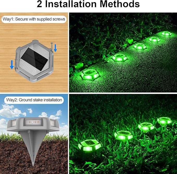 Green Solar Dock Lights Driveway Deck Lights - 12 Packs Waterproof Outdoor LED Aluminum Dock Lighting Warning Step | Lumora