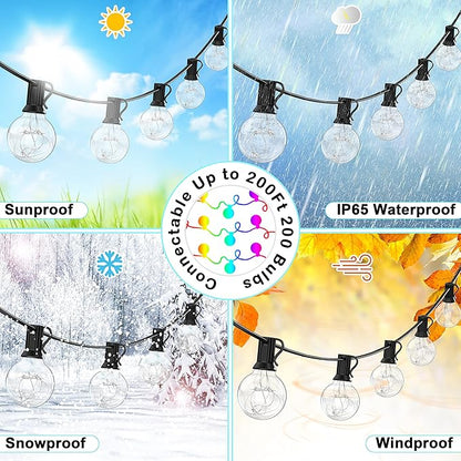OMIKA 50FT Outdoor String Lights, Patio Light Outdoor Waterproof with 50+2 Shatterproof Dimmable G40 Bulbs, Color Changing LED Outside Light Connectable Hanging Lights for Pergola Backyard Party