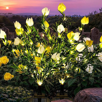 GIGALUMI Solar Garden Lights with Gardenias, LED Garden Decor Carefree Solar Flowers Outdoor Waterproof, Yard Decorations Outdoor, Allergy-Free, Everlasting Light up Flowers for Yard Patio (Set of 2)