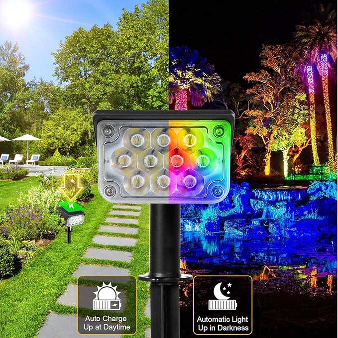 T-SUNUS 8 Pack Solar Color Landscape Spotlights, IP65 Waterproof Solar Powered Spot Light Wall Lights, 2-in-1 | Lumora