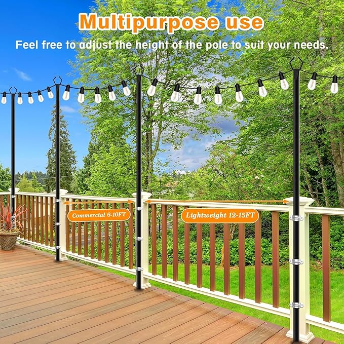 LETIANPAI 10Ft String Light Poles 4 Pack,Light Poles for Outside Lights,Outdoor with Fence Brackets Hanging | Lumora