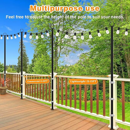 LETIANPAI 10Ft String Light Poles 4 Pack,Light Poles for Outside Lights,Outdoor with Fence Brackets Hanging Lights,Metal Stand Deck Patio Backyard (6 Pack 10FT)