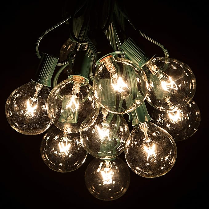 Hometown Evolution, Inc. 50 Foot G50 Patio Globe String Lights with 2 Inch Clear Bulbs with Green Wire (+2 Free Spares) for Outdoor String Lighting