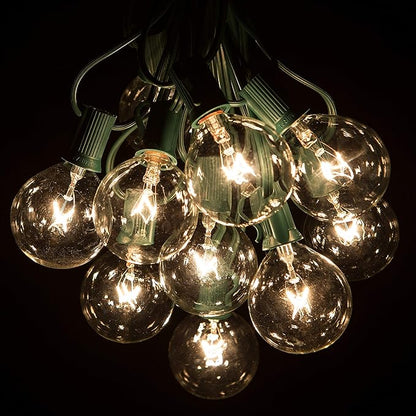 Hometown Evolution, Inc. 50 Foot G50 Patio Globe String Lights with 2 Inch Clear Bulbs with Green Wire (+2 Free Spares) for Outdoor String Lighting