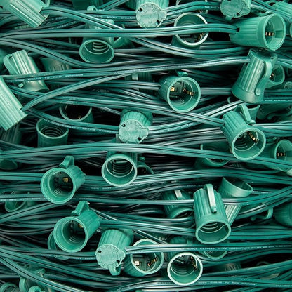 Novelty Lights 1,000 Feet C7/E12 Socketed Wire Spool, 12 Inch Spacing, Green Wire 10 Amp SPT-2 Commercial Grade Reel for Cutting Custom Lengths, Indoor/Outdoor Holiday Patio Pergola Lighting