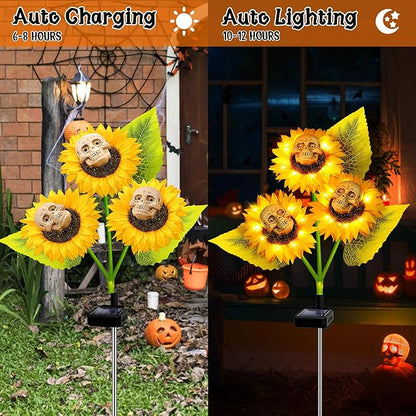 Halloween Decorations Outdoor, 3 Pack Solar Scary Skull Sunflowers Lights,Waterproof Solar Flowers Lights Garden Decor for Halloween Yard Patio Lawn Party Decor