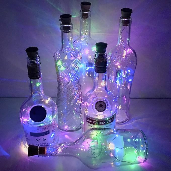 6 Pack Solar Powered Wine Bottle Lights, 20 LED Waterproof Copper Cork Solar Lights for Wedding Christmas, Outdoor, Holiday, Garden, Patio, Pathway Decor (Colorful)