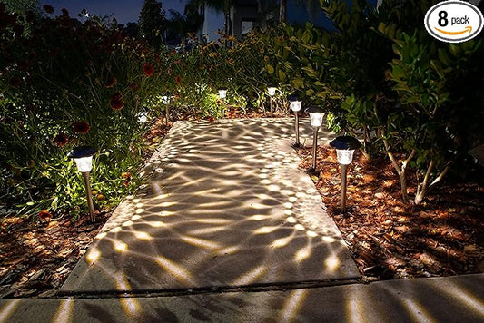 Morvat LED Solar Powered Outdoor Landscape Path Lights with Stainless Steel & Glass Lens, Up to 8 Hours Lighting for Garden Lawn Yard Walkway & Pathway, Waterproof, Dusk to Dawn, Warm Light, 8 Pack