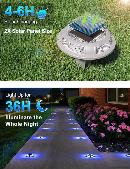 VOLISUN Solar Driveway & Deck Lights 12 Pack Waterproof Dock & Marine Ground Lights,2-in-1 Blue & White LED,Solar Marker for Pathways,Steps,and Warning Signs,Auto On/Off