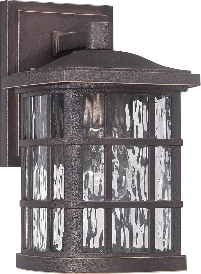Quoizel Stonington Outdoor Wall Lantern, Coastal Armour 10.5 Inch 1-Light Palladian Bronze Vintage Wall Sconce, Clear Water Glass, 100W, Decorative Outside Lights for Patio, Porch, Garage or Yard