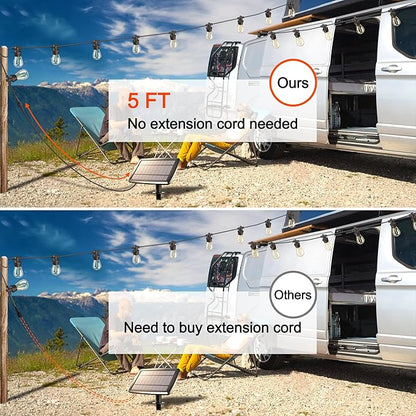 Stright 55FT Solar String Lights Outside Remote Control with USB Charging Port E12 S14 Bulbs, 55 Feet 17 Lamp Outdoor Solar Power Dimmable LED Bulbs for Patio Garden Market Bistro Backyard