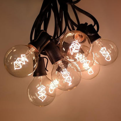 Hometown Evolution, Inc. Edison Bulb Outdoor String Lights with Hand-Threaded Filament (G50 Spiral Edison - Black Wire, 10 ft)