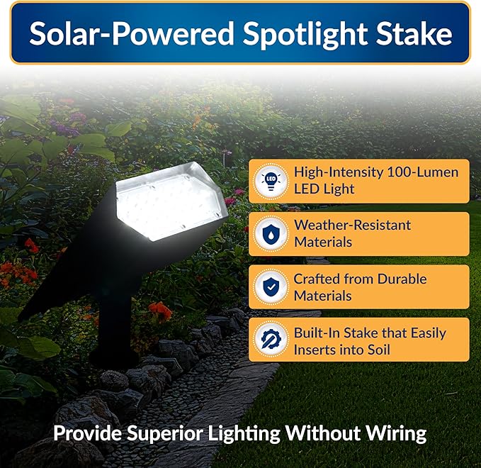 Alpine Corporation 11" Tall Outdoor Solar Pathway Spotlight Stake with Bright White LED Light, Black