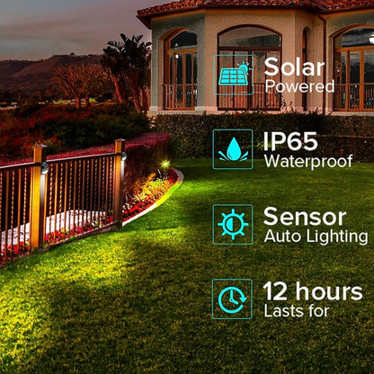 JJX Solar Fence Lights 2 Pack, Solar Deck Lights Outdoor Waterproof Stair Outdoor Step Light for Outside, Deck, Patio, Pathway and Yard, Warm White