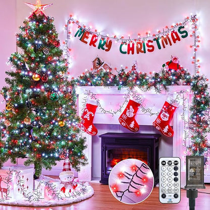 Minetom 50 Ft 1000 LED Cluster Lights Christmas Tree Lights Outdoor Christmas Firecrackers String Lights, 12 Modes Timer Remote Waterproof Plug in Twinkle Lights for Xmas Tree Party, Red ＆ Cool White