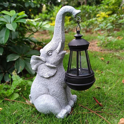 Elephant Solar Garden Statues,Resin Elephant Figurine Decorations with Solar Lights Lantern, Outdoor Garden Decor Art for Lawn,Yard, Unique Housewarming Gift for Garden Home
