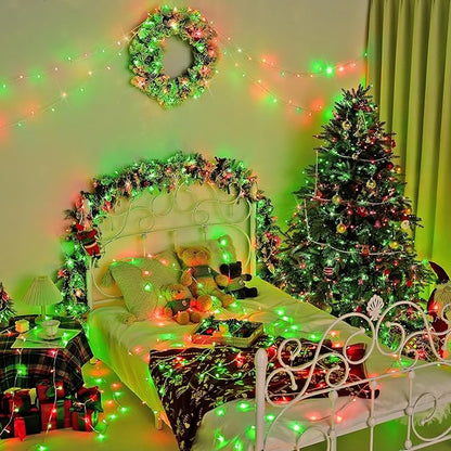 JMEXSUSS 600 LED Christmas String Lights Outdoor, Red White and Green Lights Clear Wire, Christmas Tree Twinkle String Lights Plug in for Tree Xmas Decorations