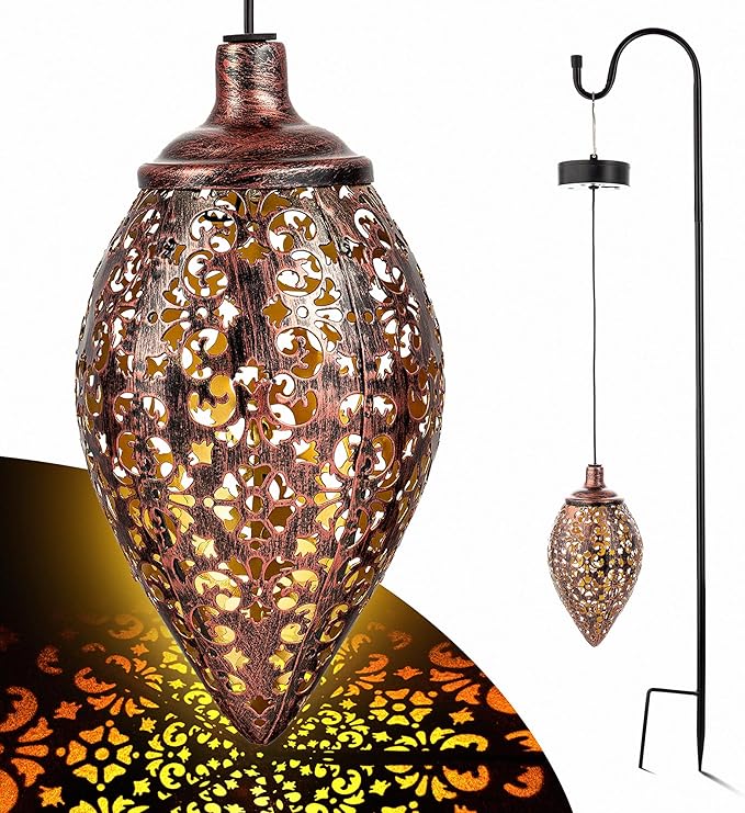 Solis Plus Outdoor Hanging Light -with Shepherd's Hook - Solar Lighting for Garden – with 8mm LED Décor Elegant | Lumora