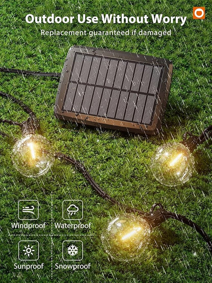 addlon 50FT Solar String Lights for Outside G50 Waterproof with USB Port Solar Patio Lights Outdoor Solar Powered LED Bulbs 3 Light Modes for Backyard Porch Garden Market Bistro Camping