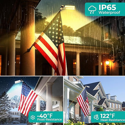 3 Colors in 1 Solar Flag Pole Lights 2 Pack + Solar Pathway Lights with Motion Sensor 6 Pack
