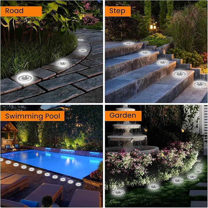 Siatom Solar Ground Lights 12 Pack, IP68 Waterproof Solar In-Ground Light for Outdoor, Flat Landscape Lighting | Lumora