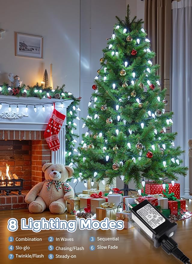 C9 LED Christmas Lights Outdoor, 81 Feet 100 LED String Light with Timer & 8 Lighting Mode, Waterproof Commercial | Lumora