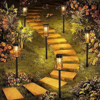 BRRNOO 8pcs Solar Pathway Lights, Outdoor Solar , Lawn Lights with Ground Spike for Gardens Patios Pathways IP65 Warm White