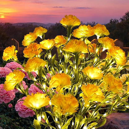 GIGALUMI Solar Lights Outdoor for Garden Decor, 4 Pack Solar Flower Lights Waterproof, 2 Lighting Modes 28 Carnation Flowers for Pathway,Yard, Patio Decoration, Gardening Gifts for Women (Yellow)