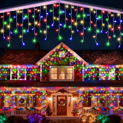 Joomer Christmas Icicle Lights - 19FT Outdoor String Lights Waterproof, 8 Modes Timer Connectable Plug-in String Light for Christmas Party, Eaves, Roofs, Xmas Decorations (Multicolor)