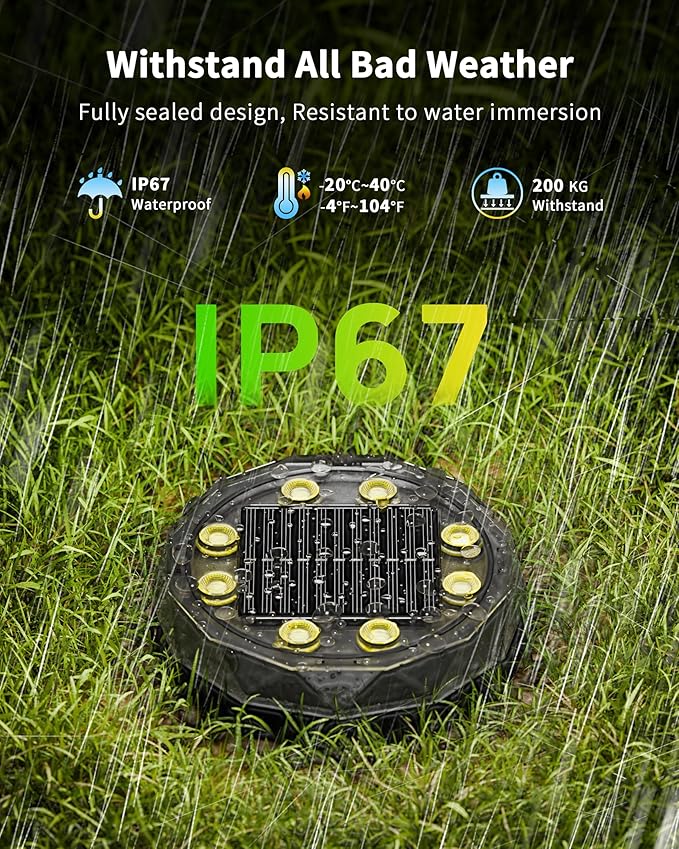 Solar Ground Lights with Remote Control 50ft,IP67 Waterproof Solar Garden 15 Multi Color Lights,RGBYW Solar Powered | Lumora