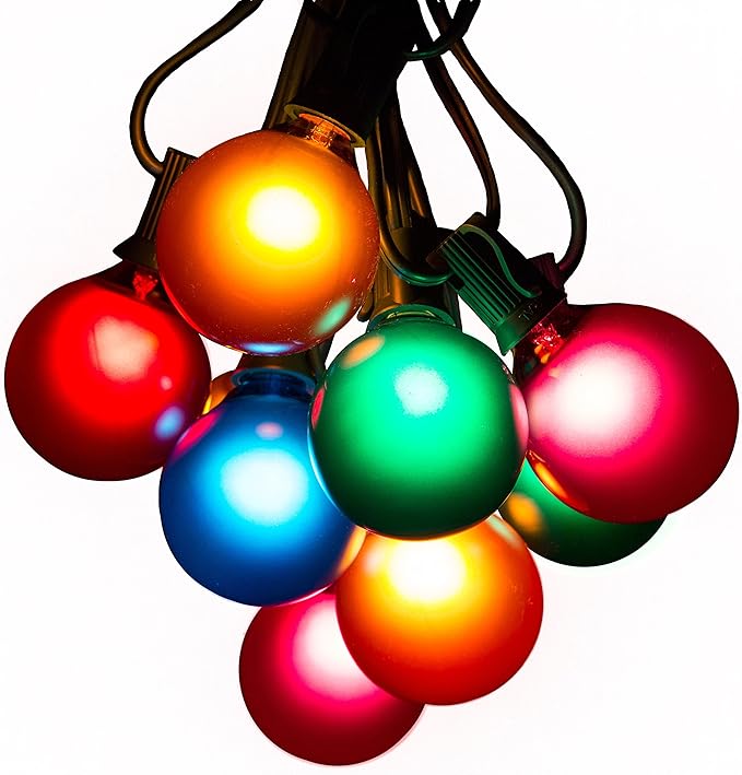 Hometown Evolution, Inc. Assorted Satin Pearl Outdoor Patio Globe String Lights (50 Foot, G50 Assorted 2 Inch Bulbs - Green Wire)