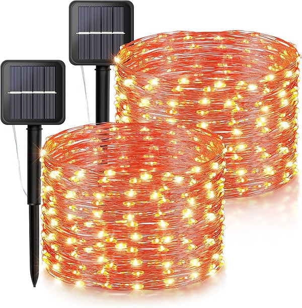 Ｗoohaha Solar Halloween Lights Outdoor,2 Pack Each 33Ft 100LED Orange Halloween Lights,Copper Wire Solar Powered | Lumora