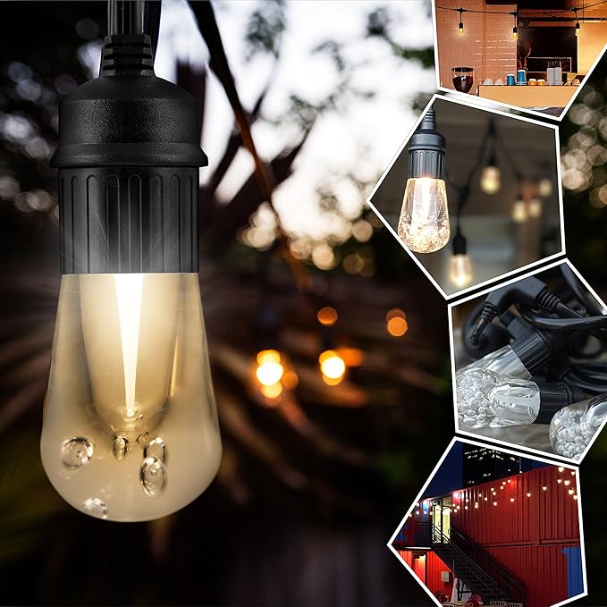 Enbrighten Vintage LED Café Lights with Oil-Rubbed Bronze Lens Shade, Outdoor String Lights, Black, 24ft, 12 Impact Resistant Lifetime Bulbs, Premium, Shatterproof, Weatherproof, Indoor/Outdoor, 43375