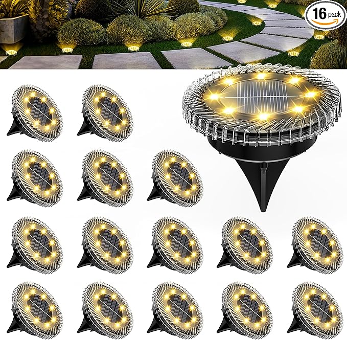 16 Pack Small Solar Ground Lights, Pathway Lights Waterproof, Outdoor Solar Light for Garden, Driveway, Walkway | Lumora