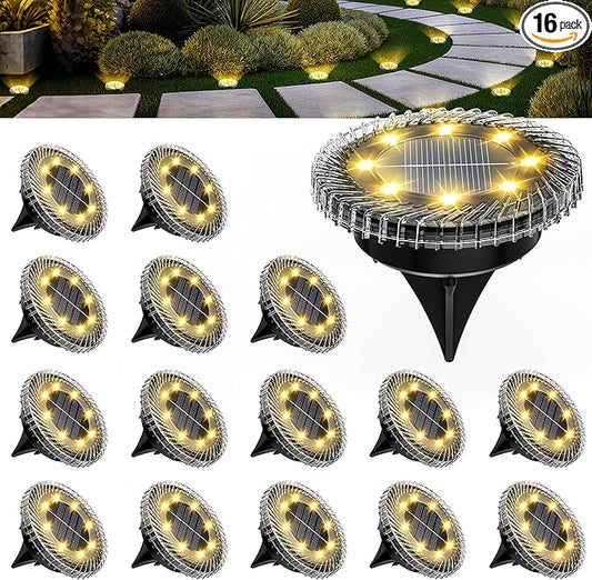 16 Pack Small Solar Ground Lights, Pathway Lights Waterproof, Outdoor Solar Light for Garden, Driveway, Walkway, Backyard (Warm White)