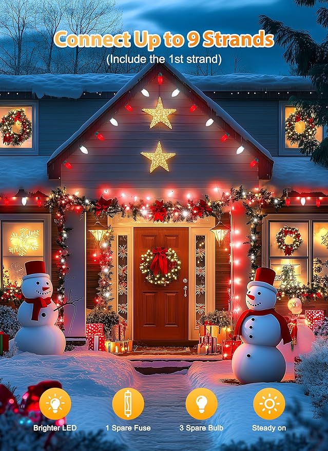 Vintage C9 LED Christmas Lights Outdoor, 150 Feet C9 String Lights with 75 Shatterproof C9 Bulbs, Waterproof | Lumora