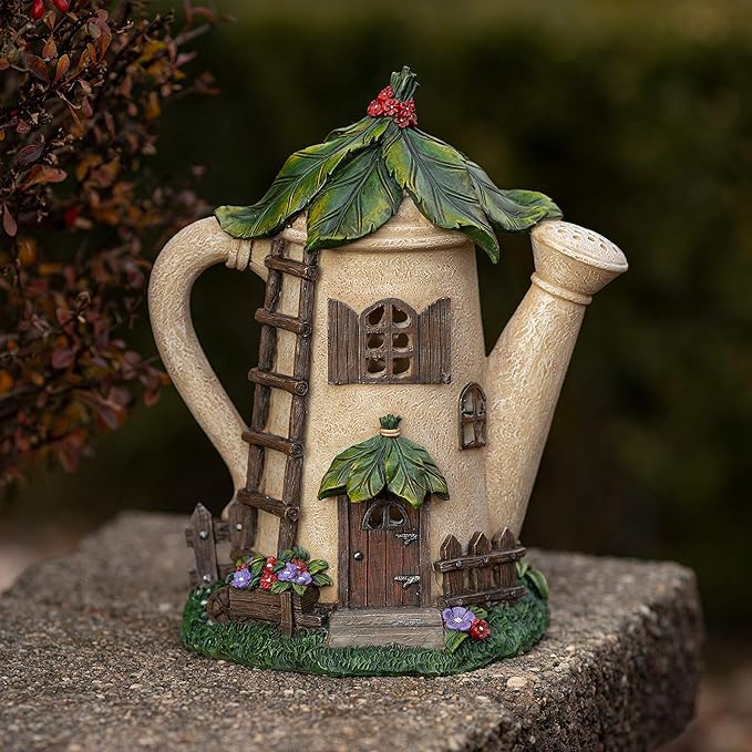 VP Home Watering Can Fairy Cottage Solar Light for Home and Outdoor Decor, Watering Can Solar Powered Flickering LED Garden Light Fairy Cottage Backyard Halloween Decoration