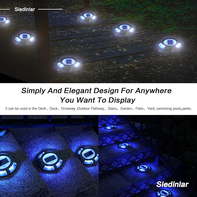 SIEDiNLAR Solar Deck Lights Driveway Dock Light LED Solar Powered Outdoor Waterproof Road Markers for Step Garden | Lumora