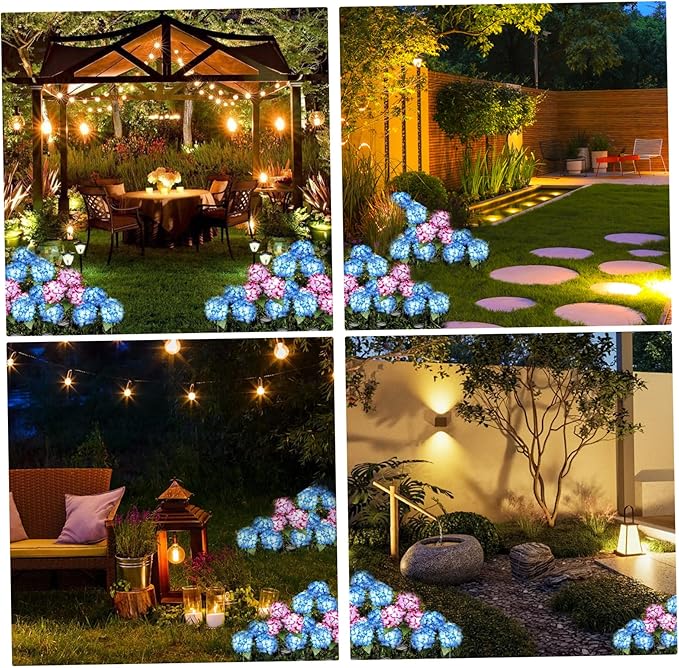 Solar Garden Lights Outdoor 28.7'' Solar Flower Lights Realistic Hydrangea Stake IP65 Waterproof Pathway Light for Outside Yard Garden Decor Style 1 Stake