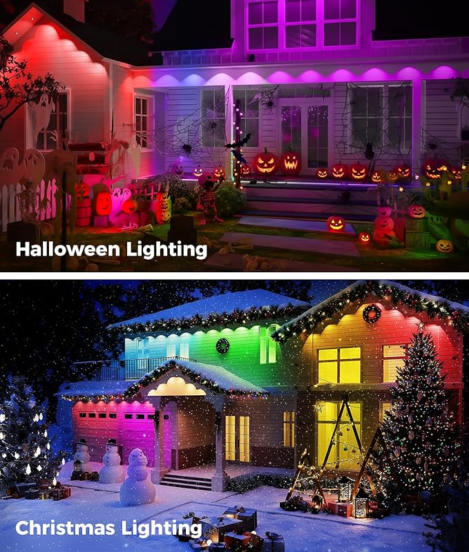 Permanent Outdoor Lights, 100ft RGB & 60pcs LED Lights, 79 Scene Modes with Timer for Smart Outdoor Decorations, IP67 Waterproof Works with Alexa and Google