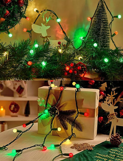 BOHON Christmas Lights 17FT 50 LED Faceted G15 Red White and Green String Lights Outdoor Plug in Commercial Lighting Grade Tree Decorations for Indoor Xmas Decor, Green Wire, Waterproof